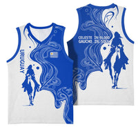 Uruguay Basketball Jersey with Gaucho Rider Illustration Blue White Swirl - Wonder Print Shop
