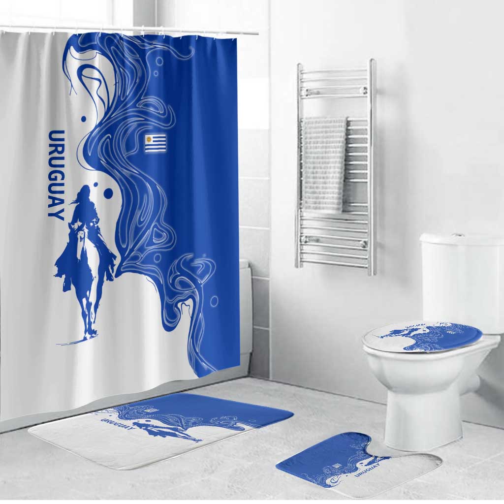 Uruguay Bathroom Set with Gaucho Rider Illustration Blue White Swirl - Wonder Print Shop