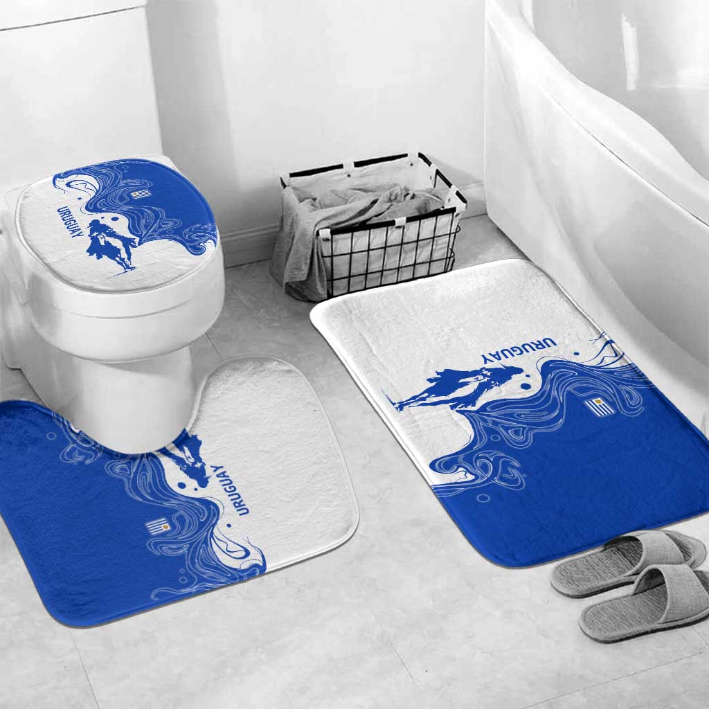 Uruguay Bathroom Set with Gaucho Rider Illustration Blue White Swirl - Wonder Print Shop