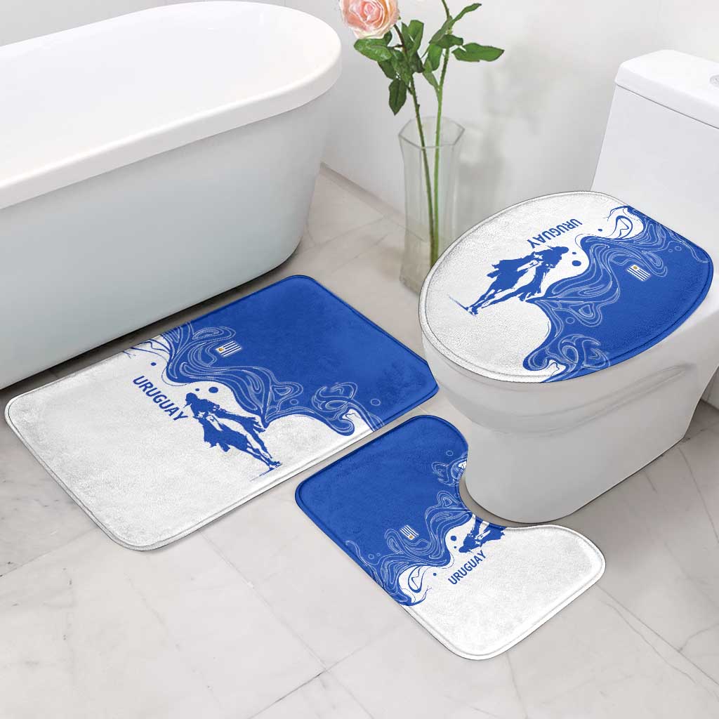 Uruguay Bathroom Set with Gaucho Rider Illustration Blue White Swirl - Wonder Print Shop