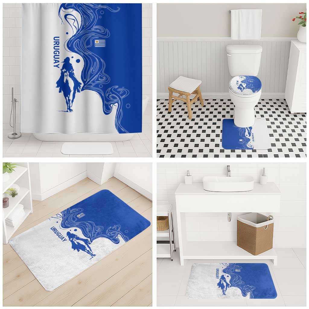 Uruguay Bathroom Set with Gaucho Rider Illustration Blue White Swirl - Wonder Print Shop