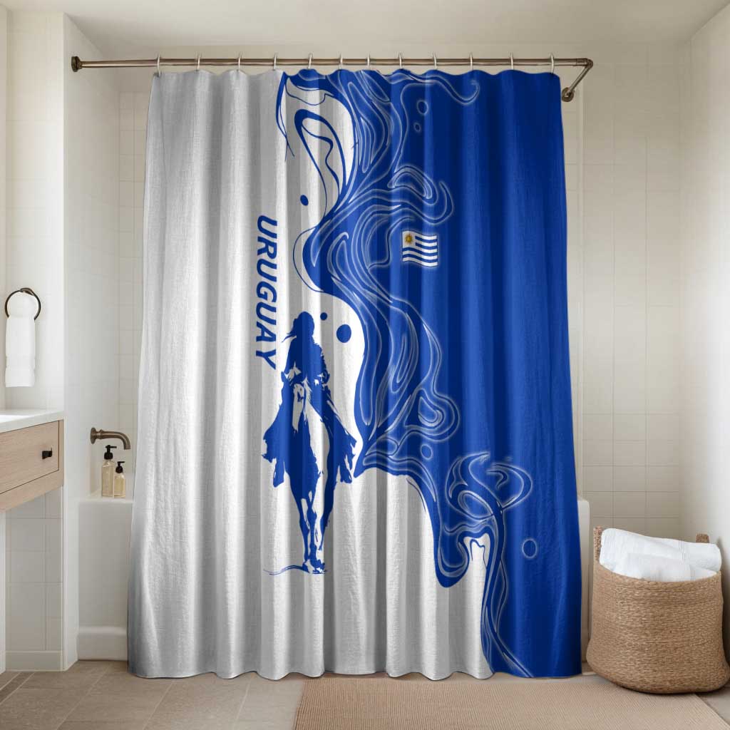 Uruguay Bathroom Set with Gaucho Rider Illustration Blue White Swirl - Wonder Print Shop