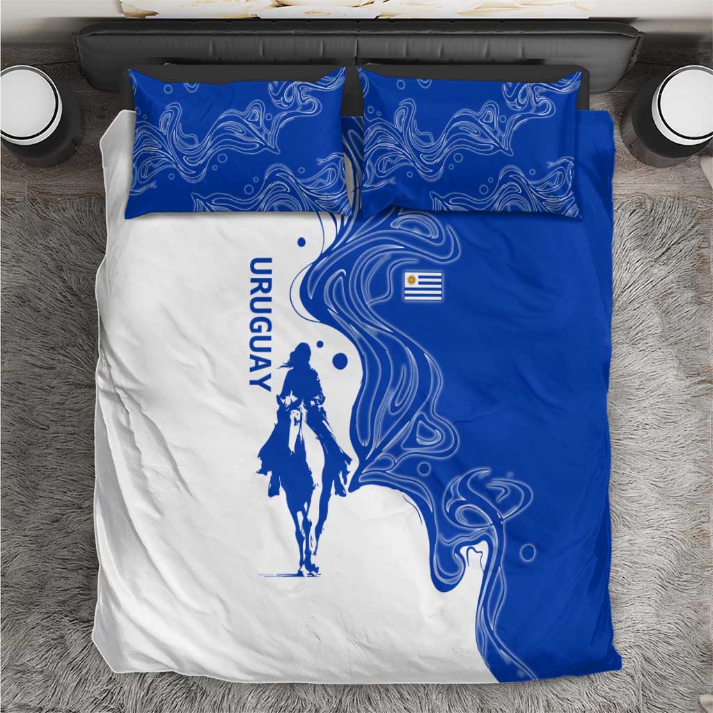 Uruguay Bedding Set with Gaucho Rider Illustration Blue White Swirl - Wonder Print Shop