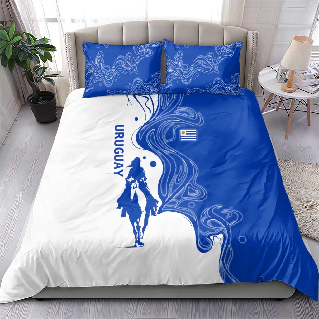 Uruguay Bedding Set with Gaucho Rider Illustration Blue White Swirl - Wonder Print Shop