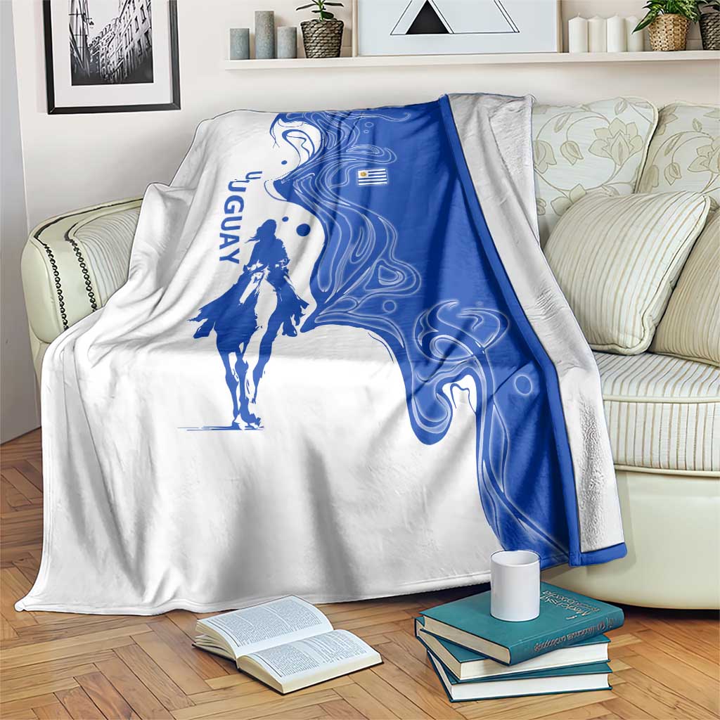 Uruguay Blanket with Gaucho Rider Illustration Blue White Swirl - Wonder Print Shop