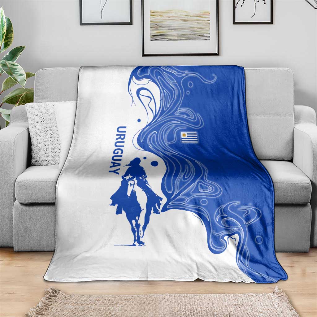 Uruguay Blanket with Gaucho Rider Illustration Blue White Swirl - Wonder Print Shop