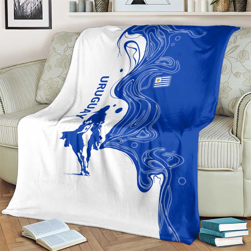 Uruguay Blanket with Gaucho Rider Illustration Blue White Swirl - Wonder Print Shop