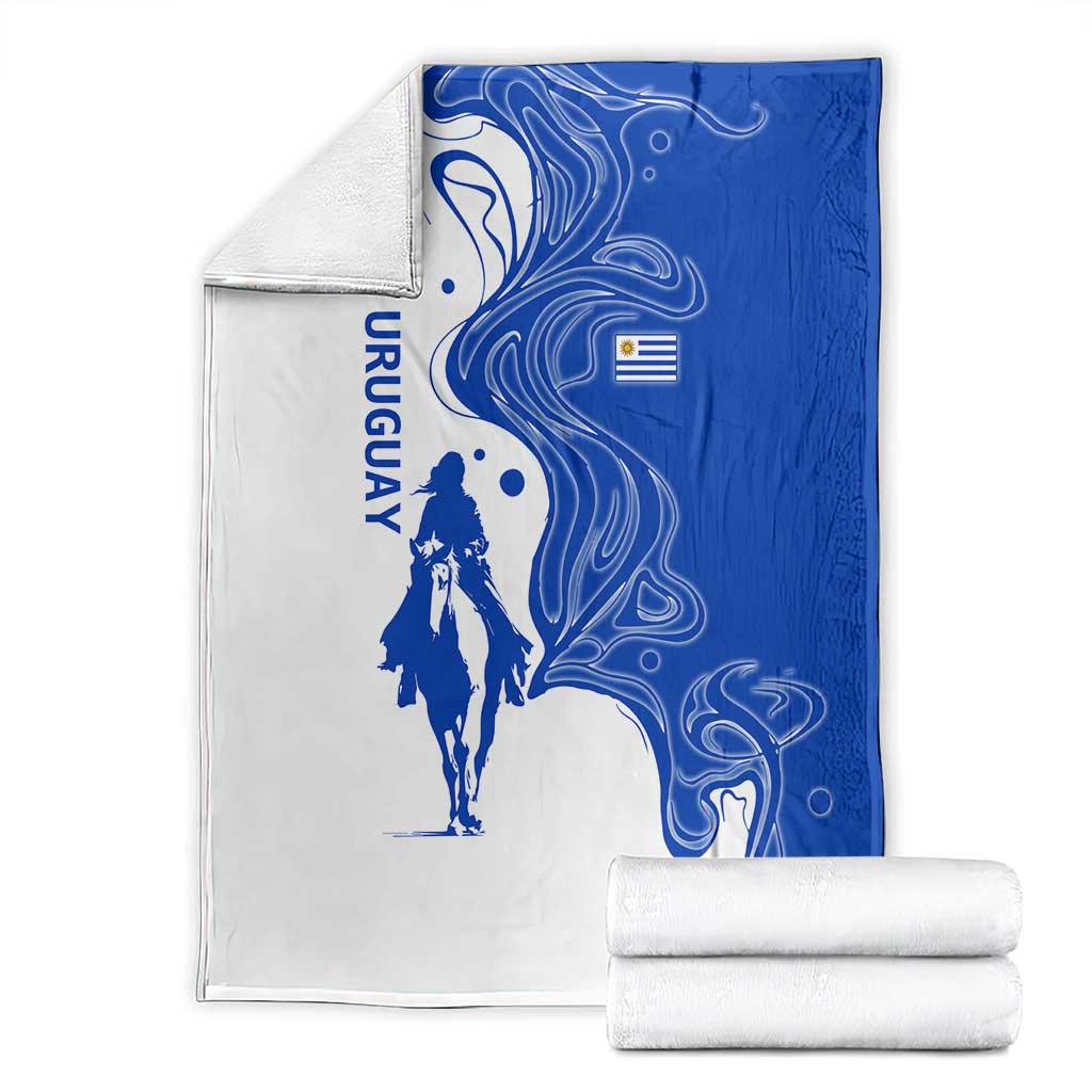 Uruguay Blanket with Gaucho Rider Illustration Blue White Swirl - Wonder Print Shop