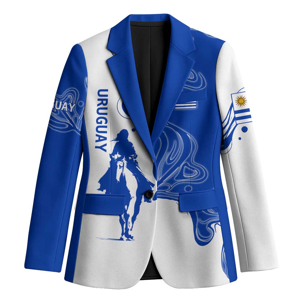 Uruguay Blazer with Gaucho Rider Illustration Blue White Swirl - Wonder Print Shop