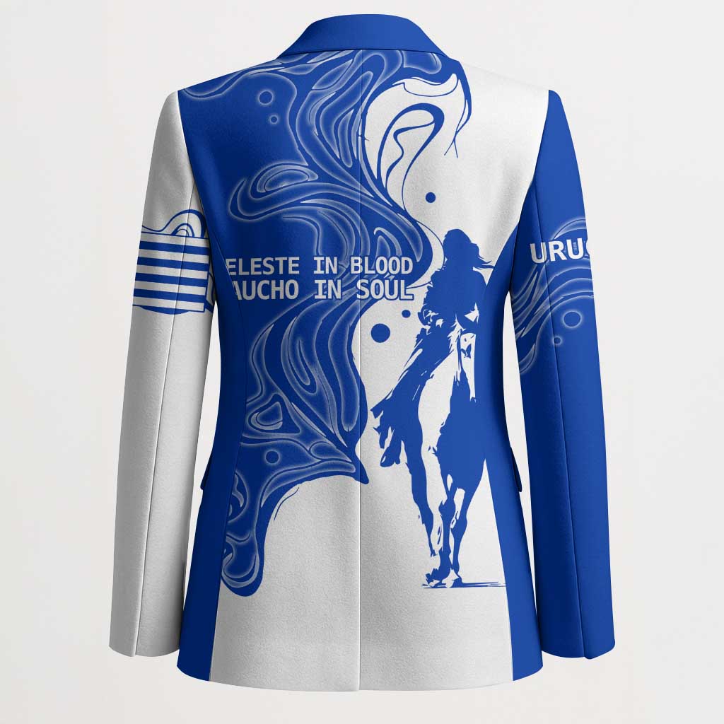 Uruguay Blazer with Gaucho Rider Illustration Blue White Swirl - Wonder Print Shop