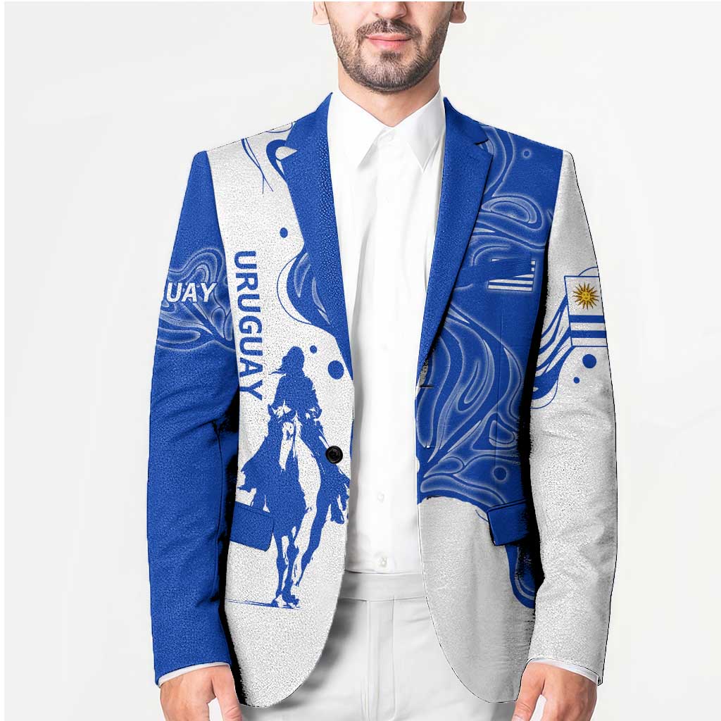 Uruguay Blazer with Gaucho Rider Illustration Blue White Swirl - Wonder Print Shop