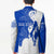 Uruguay Blazer with Gaucho Rider Illustration Blue White Swirl - Wonder Print Shop