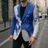 Uruguay Blazer with Gaucho Rider Illustration Blue White Swirl - Wonder Print Shop