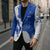 Uruguay Blazer with Gaucho Rider Illustration Blue White Swirl - Wonder Print Shop