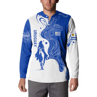 Uruguay Button Sweatshirt with Gaucho Rider Illustration Blue White Swirl - Wonder Print Shop