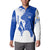 Uruguay Button Sweatshirt with Gaucho Rider Illustration Blue White Swirl - Wonder Print Shop