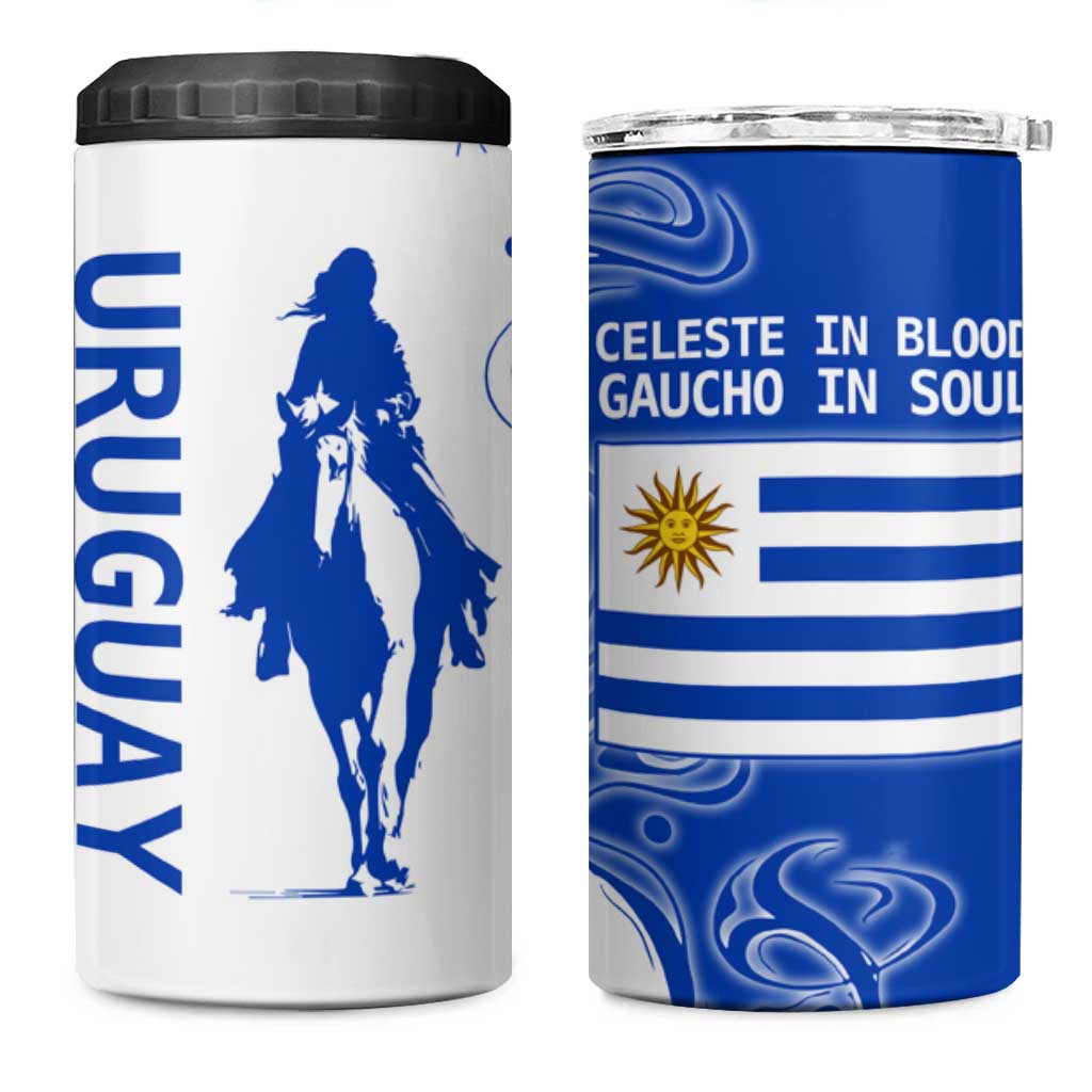 Uruguay 4 in 1 Can Cooler Tumbler with Gaucho Rider Illustration Blue White Swirl - Wonder Print Shop