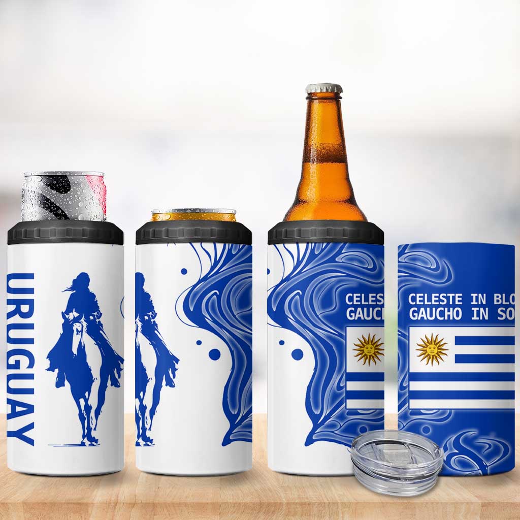 Uruguay 4 in 1 Can Cooler Tumbler with Gaucho Rider Illustration Blue White Swirl - Wonder Print Shop