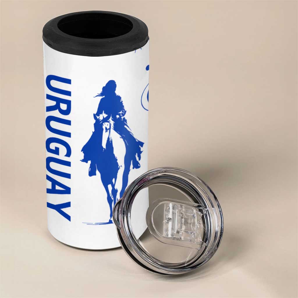 Uruguay 4 in 1 Can Cooler Tumbler with Gaucho Rider Illustration Blue White Swirl - Wonder Print Shop