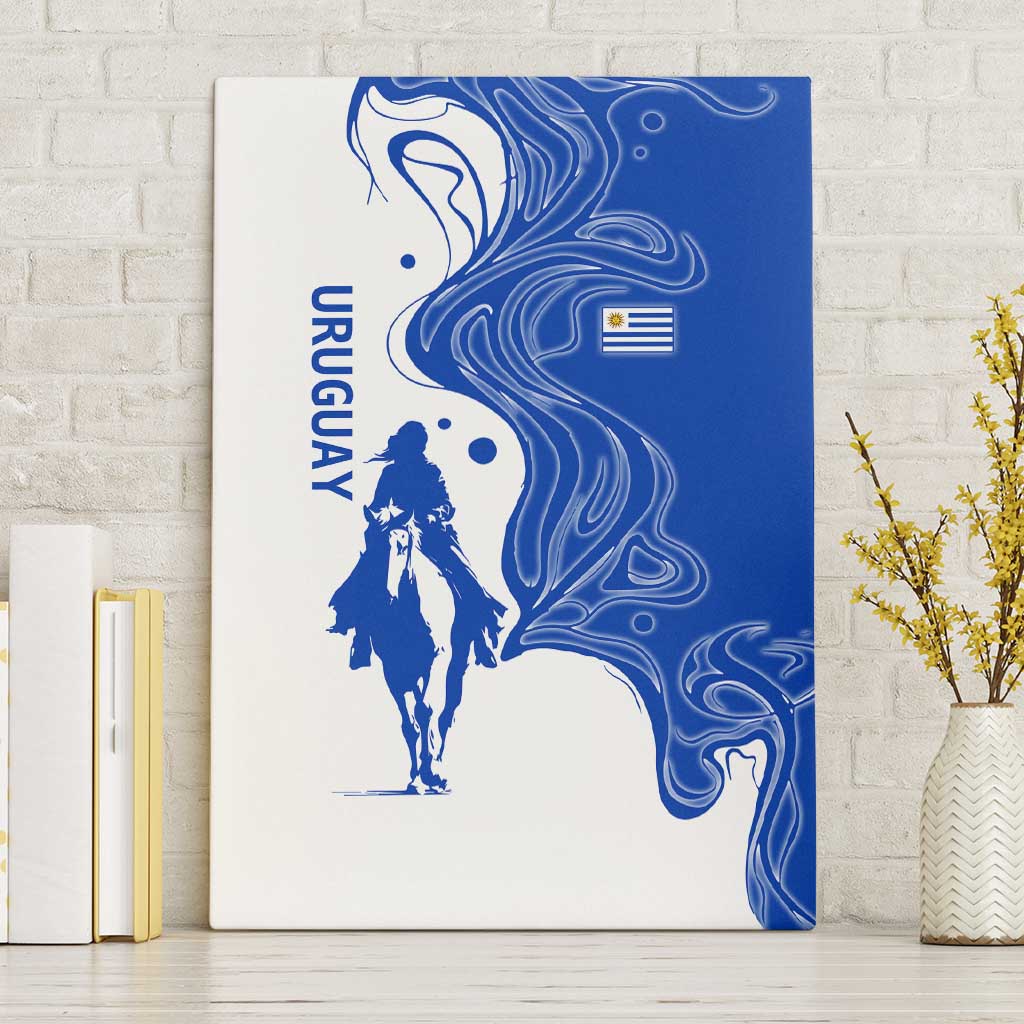 Uruguay Canvas Wall Art with Gaucho Rider Illustration Blue White Swirl - Wonder Print Shop