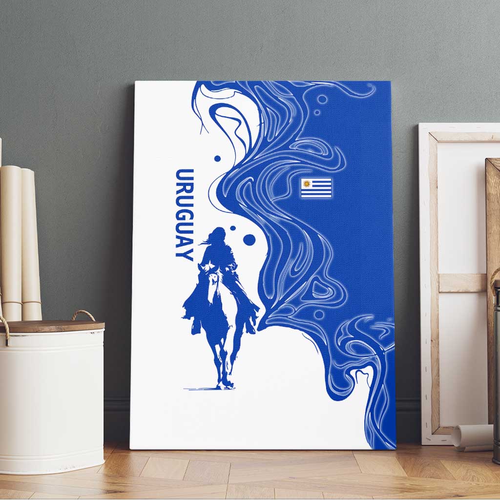 Uruguay Canvas Wall Art with Gaucho Rider Illustration Blue White Swirl - Wonder Print Shop