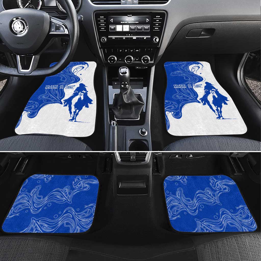 Uruguay Car Mats with Gaucho Rider Illustration Blue White Swirl - Wonder Print Shop