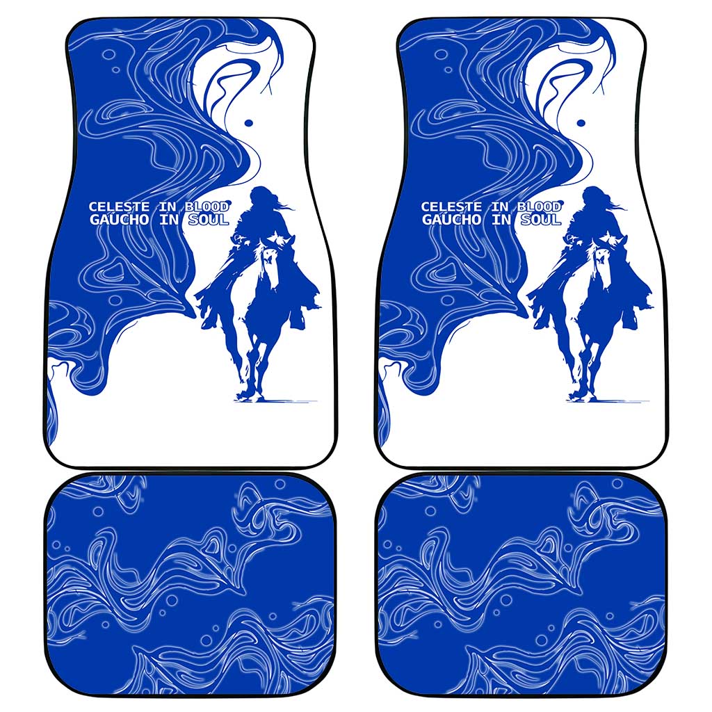 Uruguay Car Mats with Gaucho Rider Illustration Blue White Swirl - Wonder Print Shop