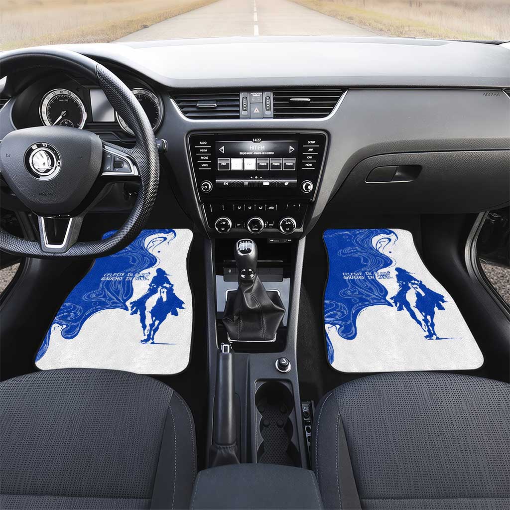 Uruguay Car Mats with Gaucho Rider Illustration Blue White Swirl - Wonder Print Shop