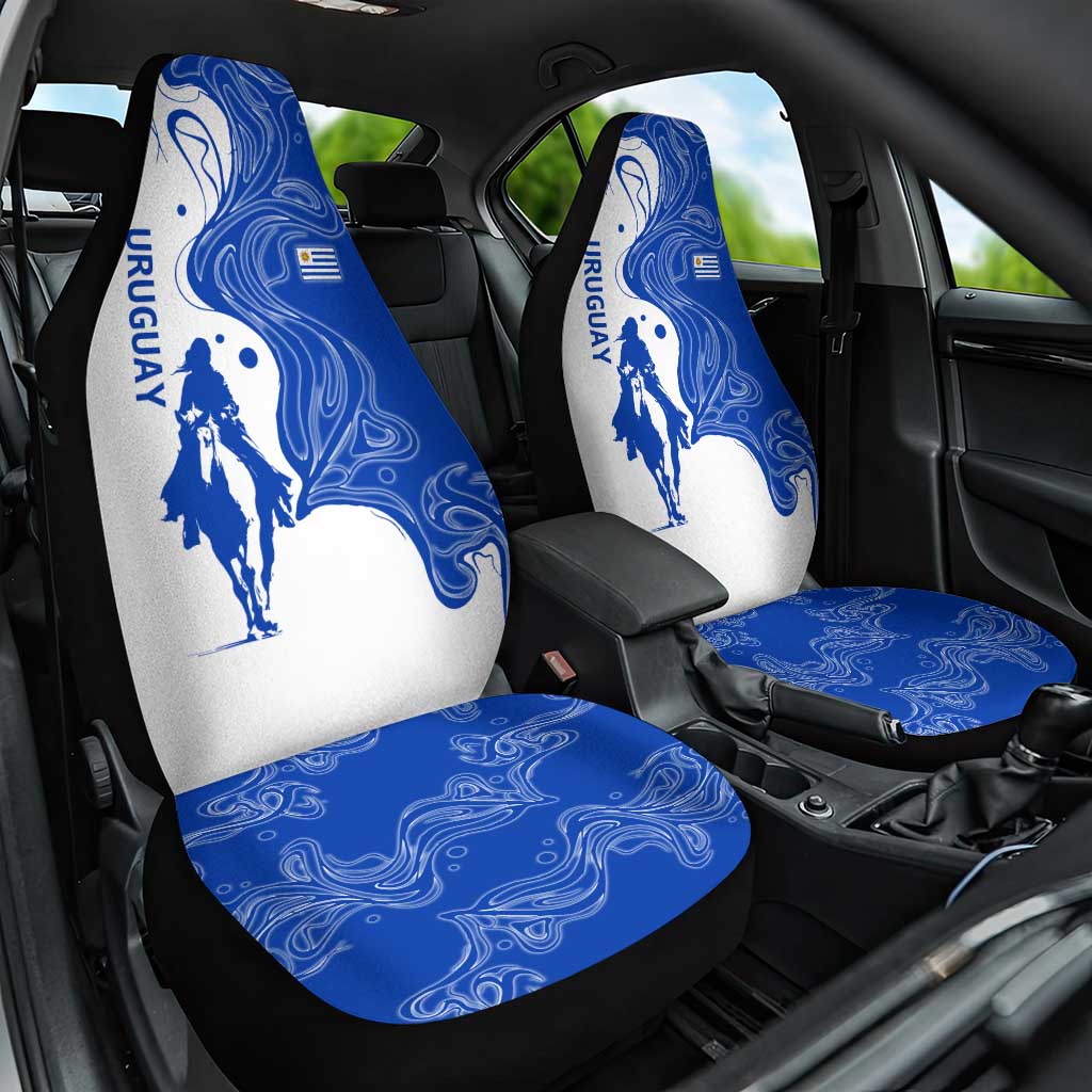 Uruguay Car Seat Cover with Gaucho Rider Illustration Blue White Swirl - Wonder Print Shop