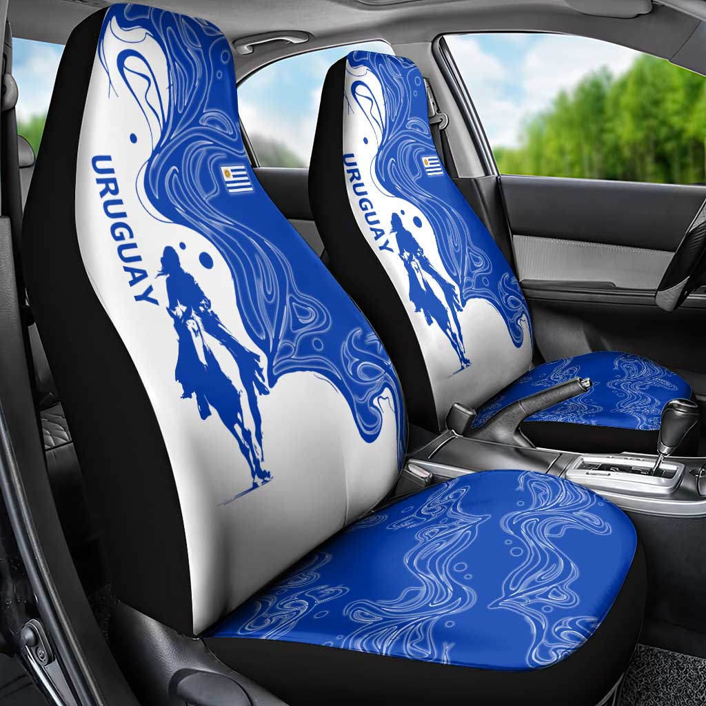 Uruguay Car Seat Cover with Gaucho Rider Illustration Blue White Swirl - Wonder Print Shop