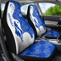 Uruguay Car Seat Cover with Gaucho Rider Illustration Blue White Swirl - Wonder Print Shop