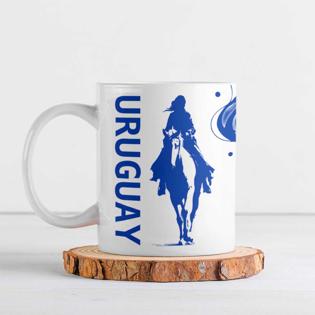 Uruguay Ceramic Mug with Gaucho Rider Illustration Blue White Swirl - Wonder Print Shop
