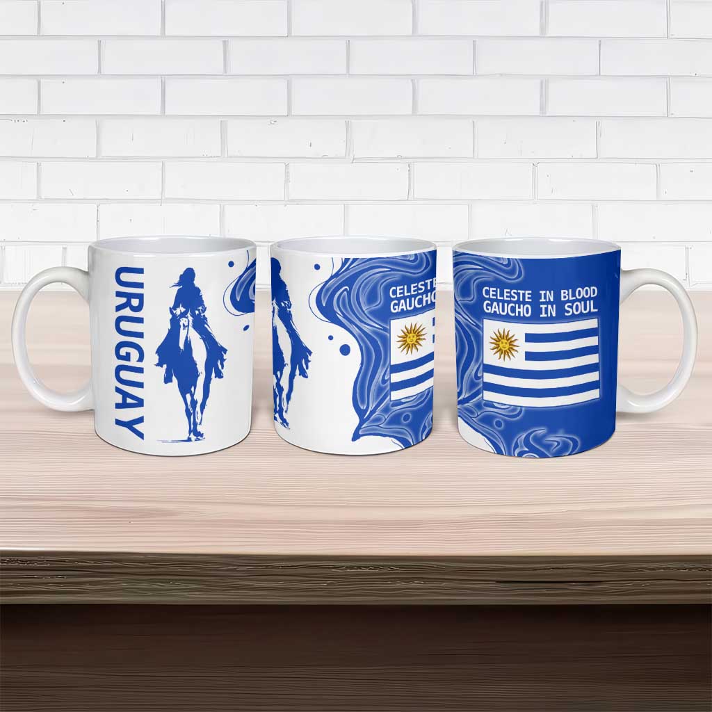 Uruguay Ceramic Mug with Gaucho Rider Illustration Blue White Swirl - Wonder Print Shop