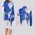 Uruguay Couples Matching Long Sleeve Bodycon Dress and Long Sleeve Button Shirt with Gaucho Rider Illustration Blue White Swirl - Wonder Print Shop