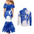 Uruguay Couples Matching Mermaid Dress and Long Sleeve Button Shirt with Gaucho Rider Illustration Blue White Swirl - Wonder Print Shop