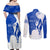 Uruguay Couples Matching Off Shoulder Maxi Dress and Long Sleeve Button Shirt with Gaucho Rider Illustration Blue White Swirl - Wonder Print Shop