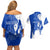 Uruguay Couples Matching Off Shoulder Short Dress and Hawaiian Shirt with Gaucho Rider Illustration Blue White Swirl - Wonder Print Shop