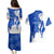 Uruguay Couples Matching Puletasi and Hawaiian Shirt with Gaucho Rider Illustration Blue White Swirl - Wonder Print Shop