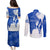 Uruguay Couples Matching Puletasi and Long Sleeve Button Shirt with Gaucho Rider Illustration Blue White Swirl - Wonder Print Shop