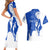 Uruguay Couples Matching Short Sleeve Bodycon Dress and Hawaiian Shirt with Gaucho Rider Illustration Blue White Swirl - Wonder Print Shop