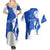 Uruguay Couples Matching Summer Maxi Dress and Hawaiian Shirt with Gaucho Rider Illustration Blue White Swirl - Wonder Print Shop