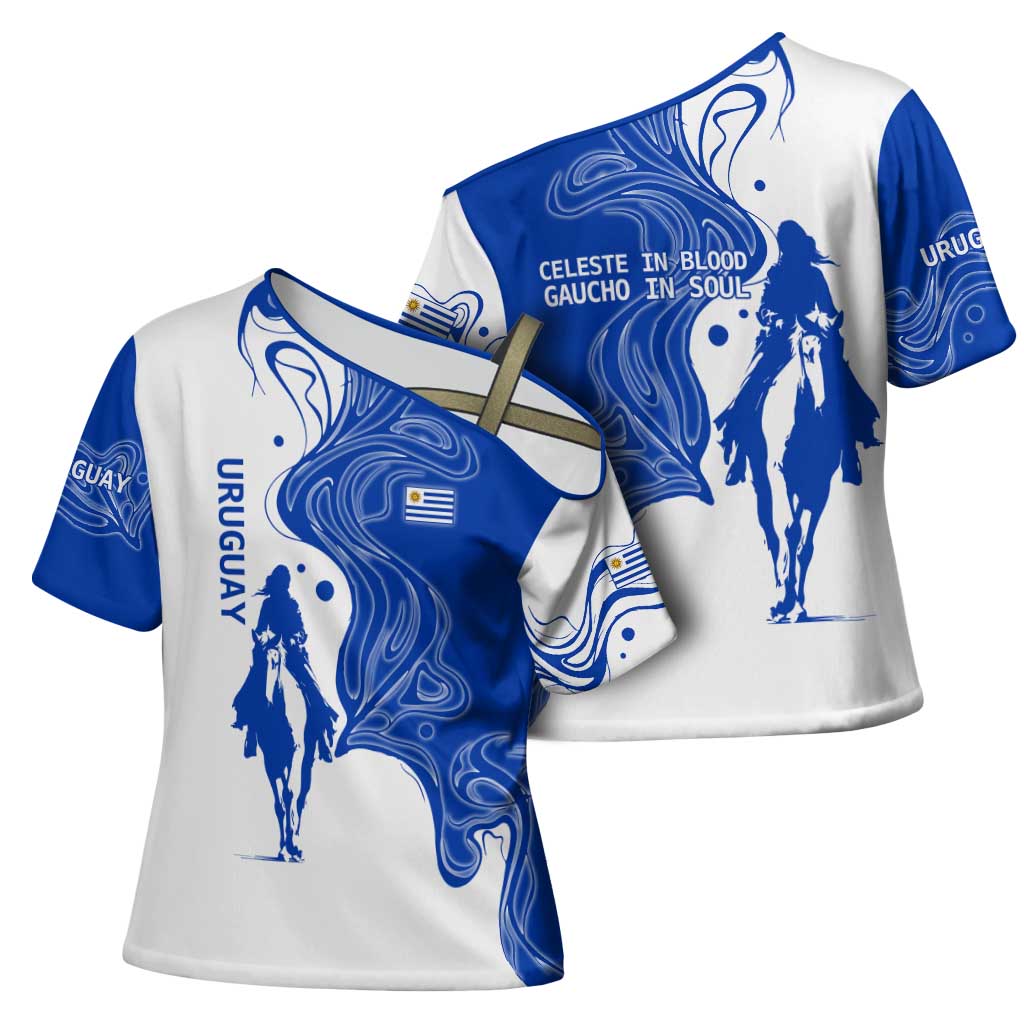 Uruguay Cross Shoulder Shirt with Gaucho Rider Illustration Blue White Swirl - Wonder Print Shop