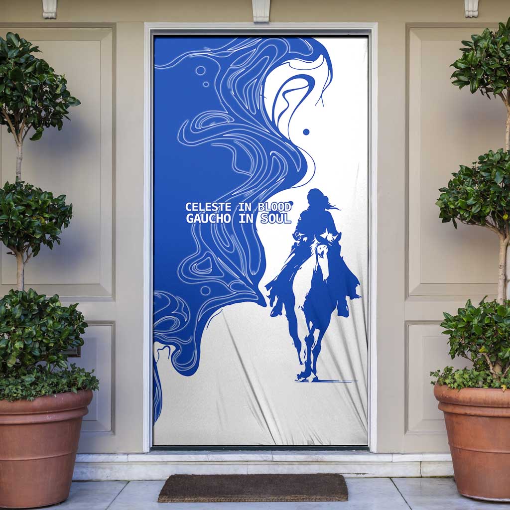 Uruguay Door Cover with Gaucho Rider Illustration Blue White Swirl - Wonder Print Shop