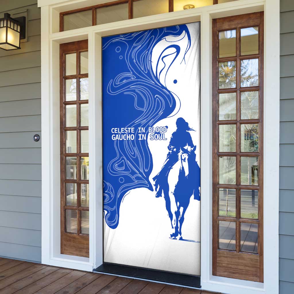 Uruguay Door Cover with Gaucho Rider Illustration Blue White Swirl - Wonder Print Shop
