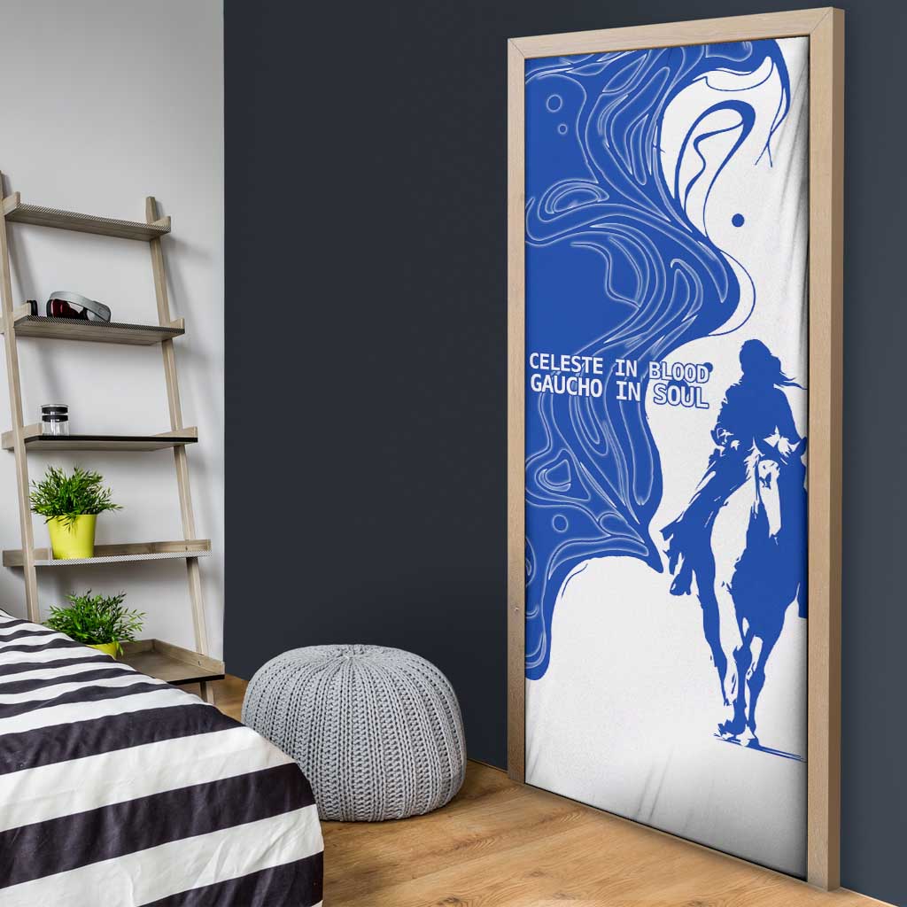 Uruguay Door Cover with Gaucho Rider Illustration Blue White Swirl - Wonder Print Shop