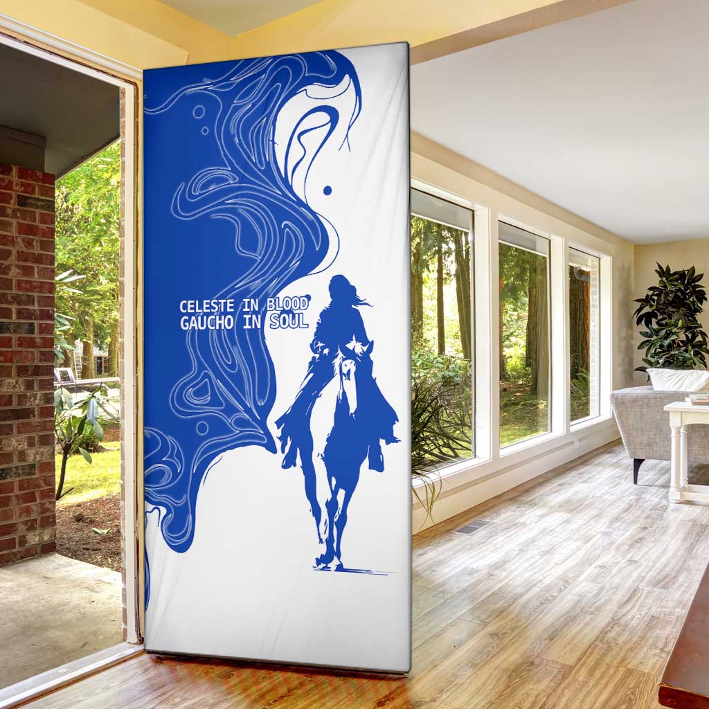 Uruguay Door Cover with Gaucho Rider Illustration Blue White Swirl - Wonder Print Shop