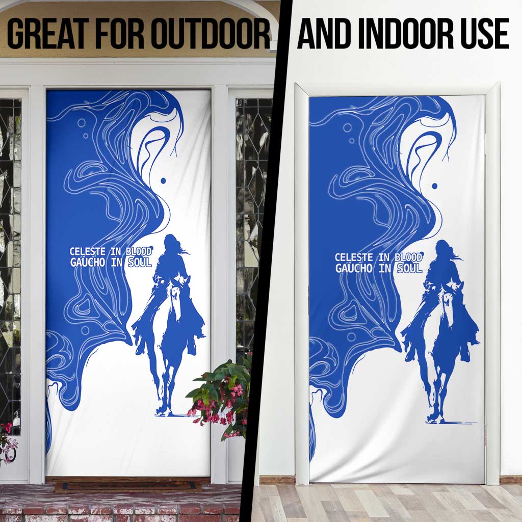 Uruguay Door Cover with Gaucho Rider Illustration Blue White Swirl - Wonder Print Shop