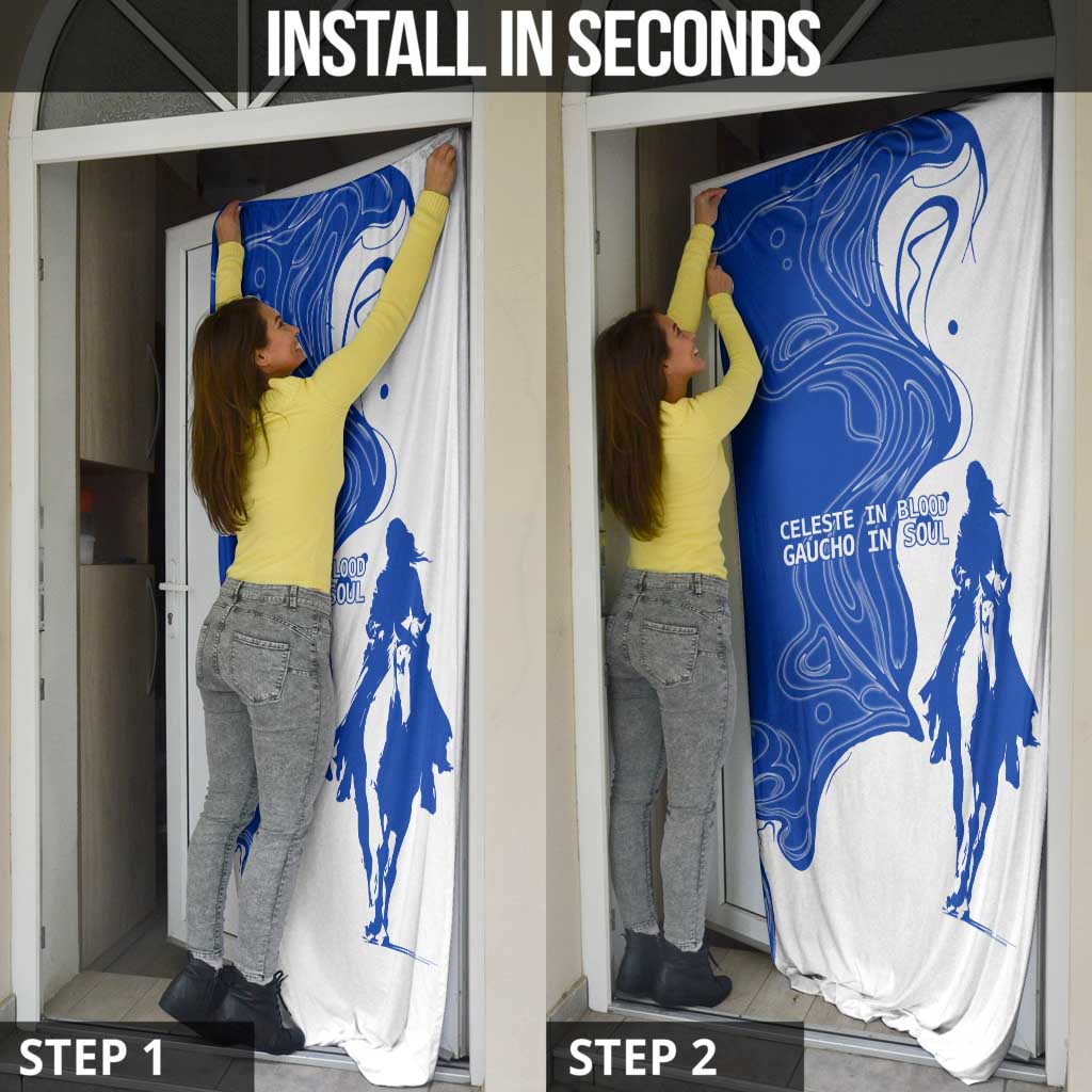 Uruguay Door Cover with Gaucho Rider Illustration Blue White Swirl - Wonder Print Shop
