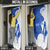 Uruguay Door Cover with Gaucho Rider Illustration Blue White Swirl - Wonder Print Shop