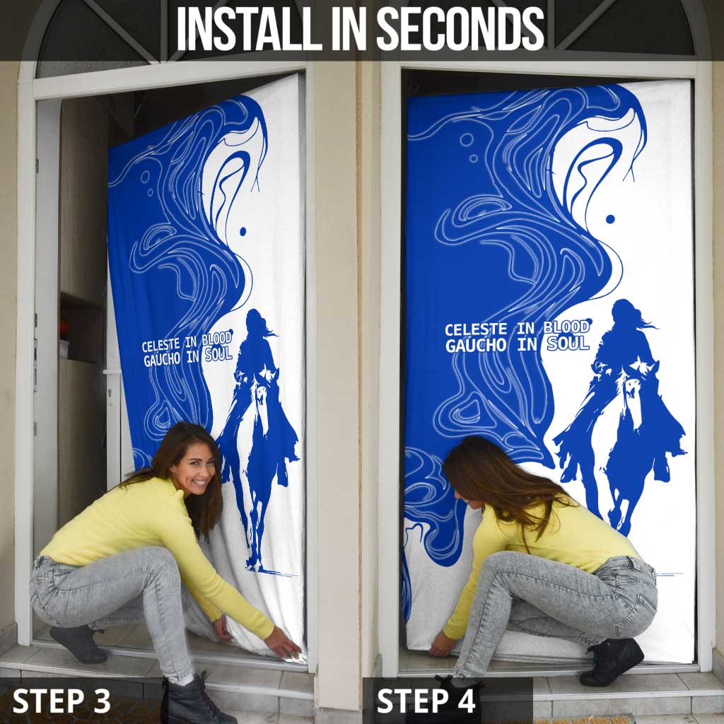 Uruguay Door Cover with Gaucho Rider Illustration Blue White Swirl - Wonder Print Shop